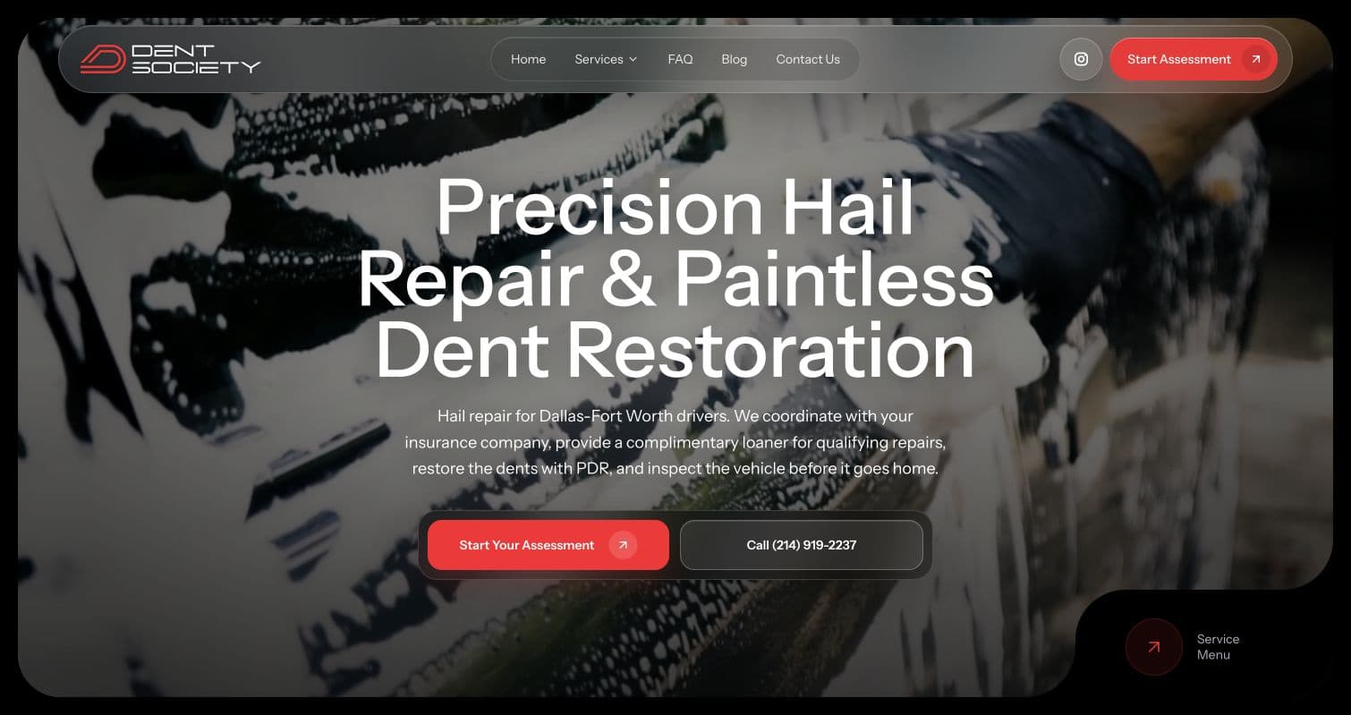 Sitio real de Dent Society: reparación de granizo y restauración automotriz
